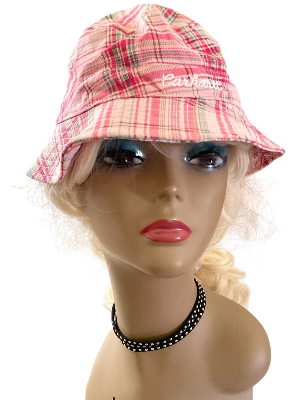 Carhartt Logo Women's Pink Plaid Canvas Breathable Bucket Hat